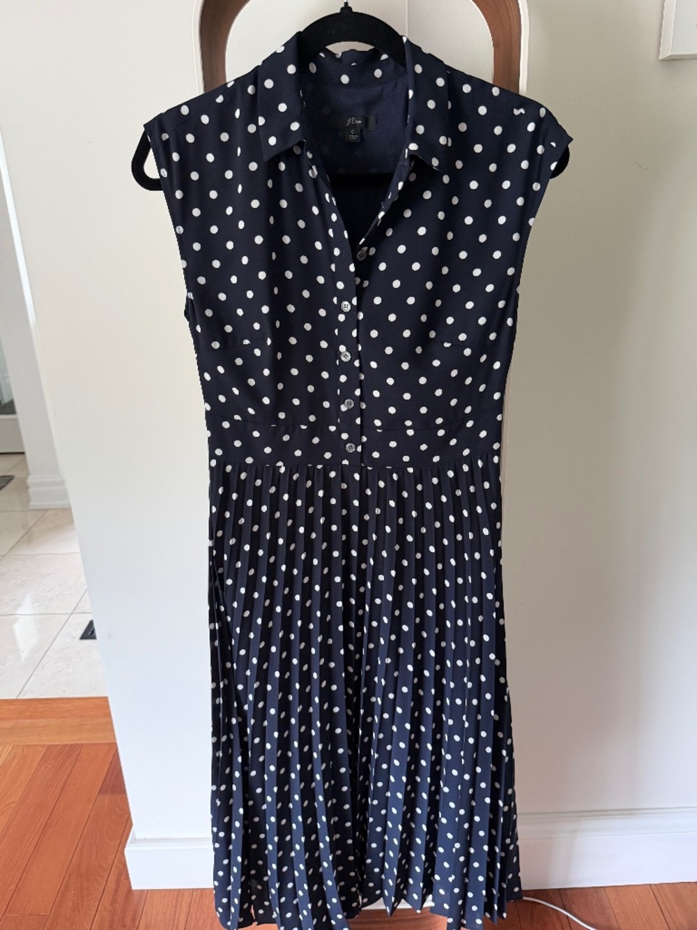 J.Crew Navy White Polka Dot Pleated Midi Dress Size 0 Description Beautiful J.